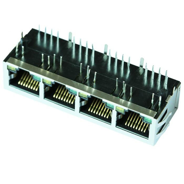 HFJ14-E1G11ER-L11RL 1X4 RJ45 Connector With Gigabit Integrated Magnetics