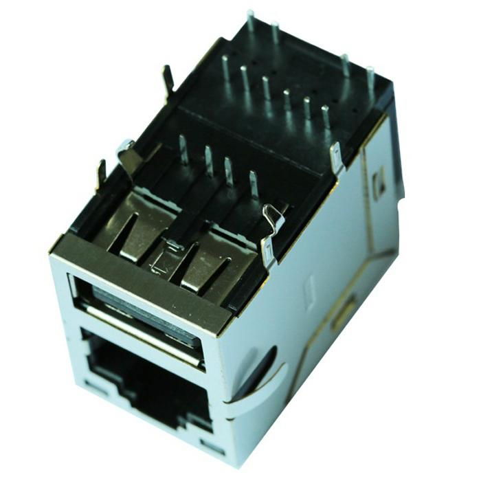 0821-1X1T-32-F With Single Port USB RJ45 Connector With Gigabit Magnetics