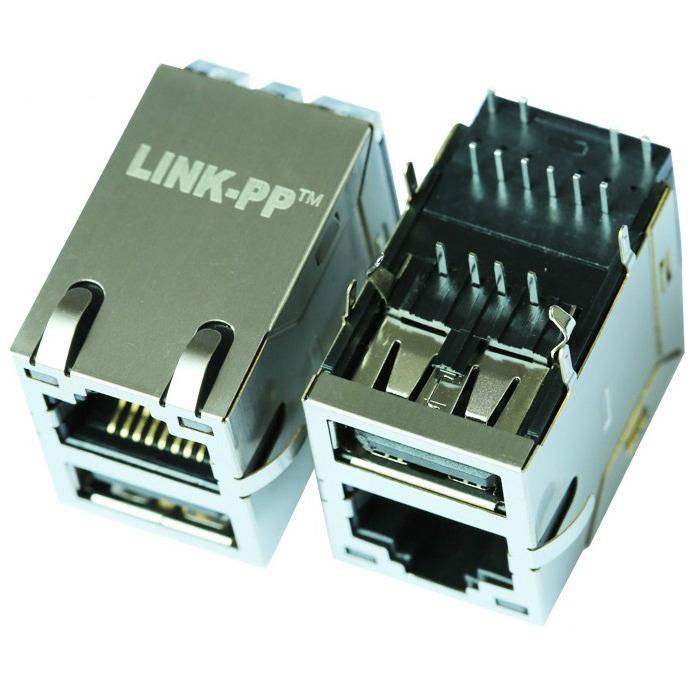 8211-1X1T-36-F RJ45 Connector with 10/100 Base-T Magnetics With Single USB