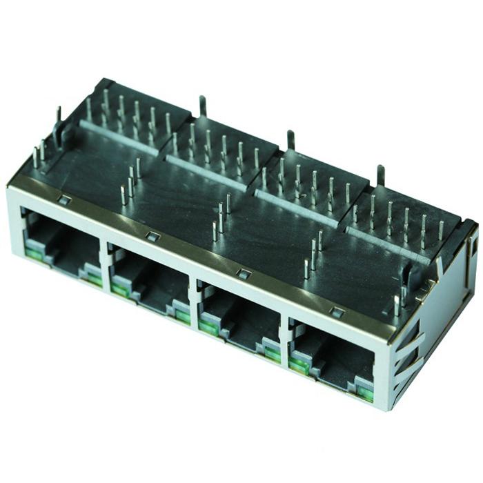 RTC-1S4AAK1A(XA) 1X4 RJ45 Modular Connector with 1000 Base-T Integrated Magnetic