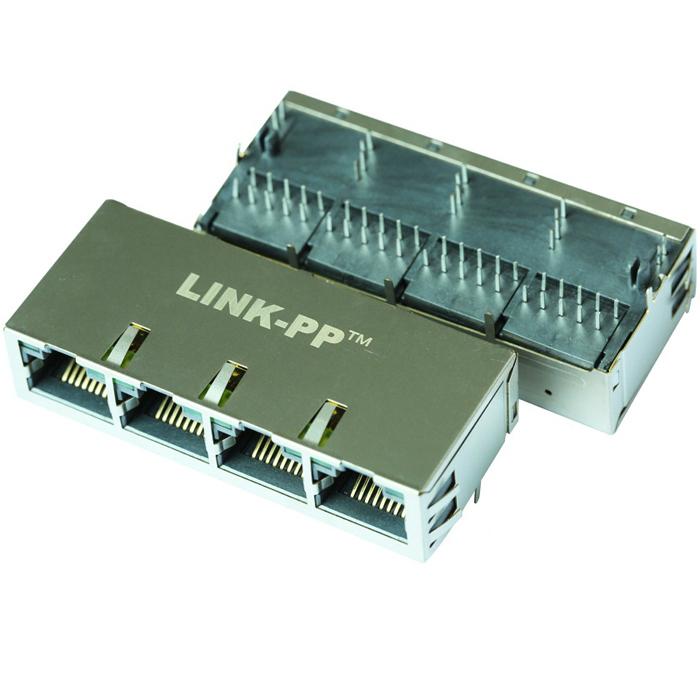 XFGIG8NA-CTGxu4-4M 1X4 8P8C RJ45 Connector with 1000 Base-T Integrated Magnetics