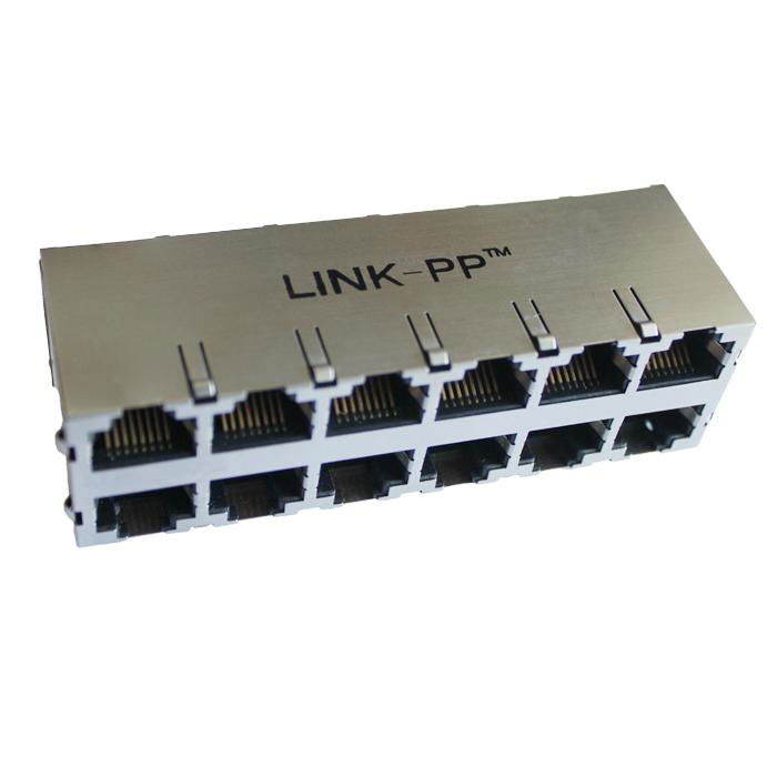 0879-2C6R-54-F | 2X6 Stacked Port RJ45 Modular Jack with 1000 Base-T Magnetics