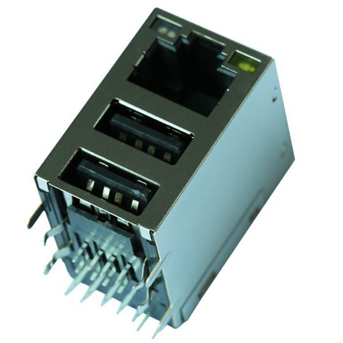 08C2-1X1T-03 | RJ45 Connector with 10/100M Integrated Magnetics With Dual USB 4
