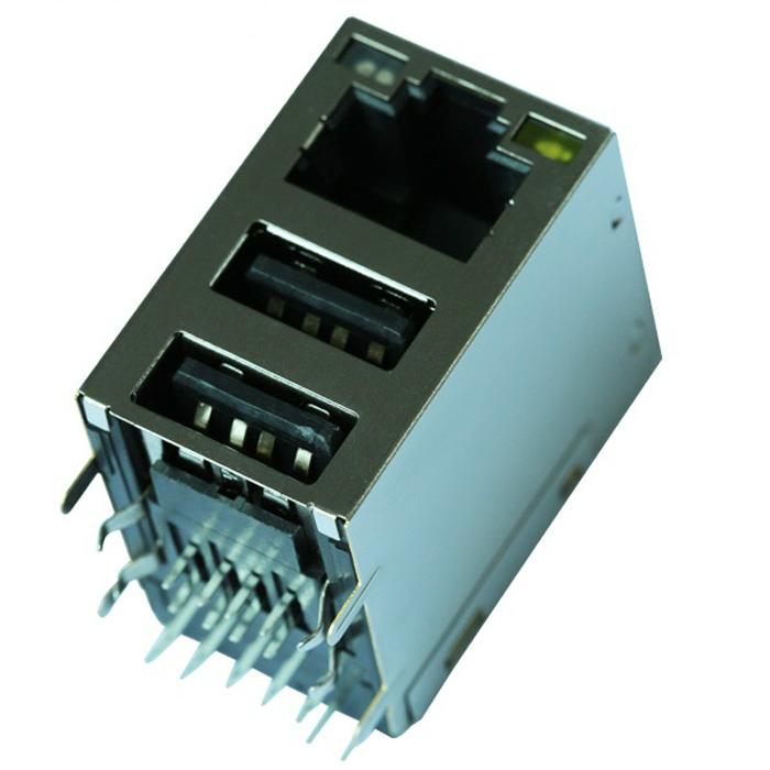 08C2-1X1T-03 | RJ45 Connector with 10/100M Integrated Magnetics With Dual USB