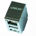 08C2-1X1T-03 | RJ45 Connector with 10/100M Integrated Magnetics With Dual USB