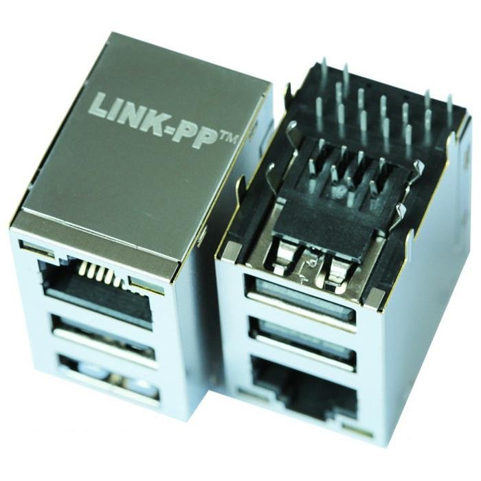 XRJBG7L-1-D22-180 | RJ45 Connector with 10/100M Integrated Magnetics With USB 5