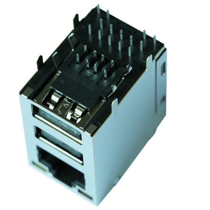 MJKF45104-PA88G-S-L3 Connector with a single RJ45 In Combination with 2USB ports