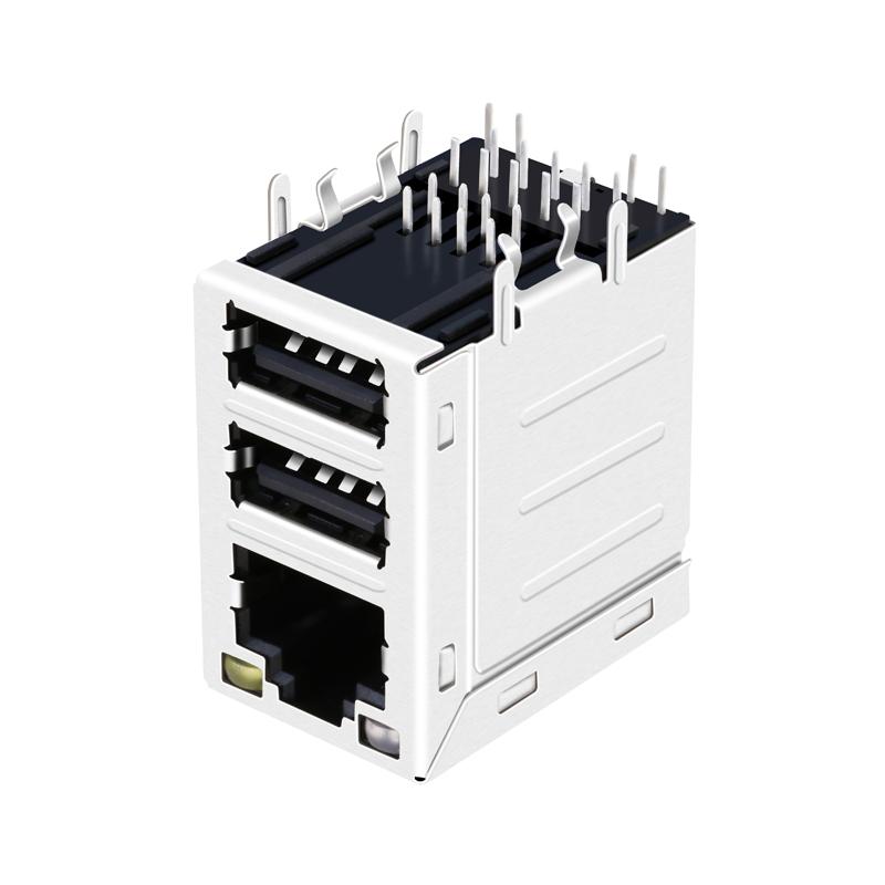 HY981141A | RJ45 Connector with 10/100 Base-T Integrated Magnetics With Dual USB 3