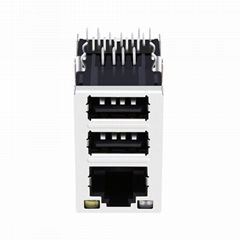 08C2-1X1T-03-F 1 Port RJ45 with USB A,Dual Magjack Connector Through Hole