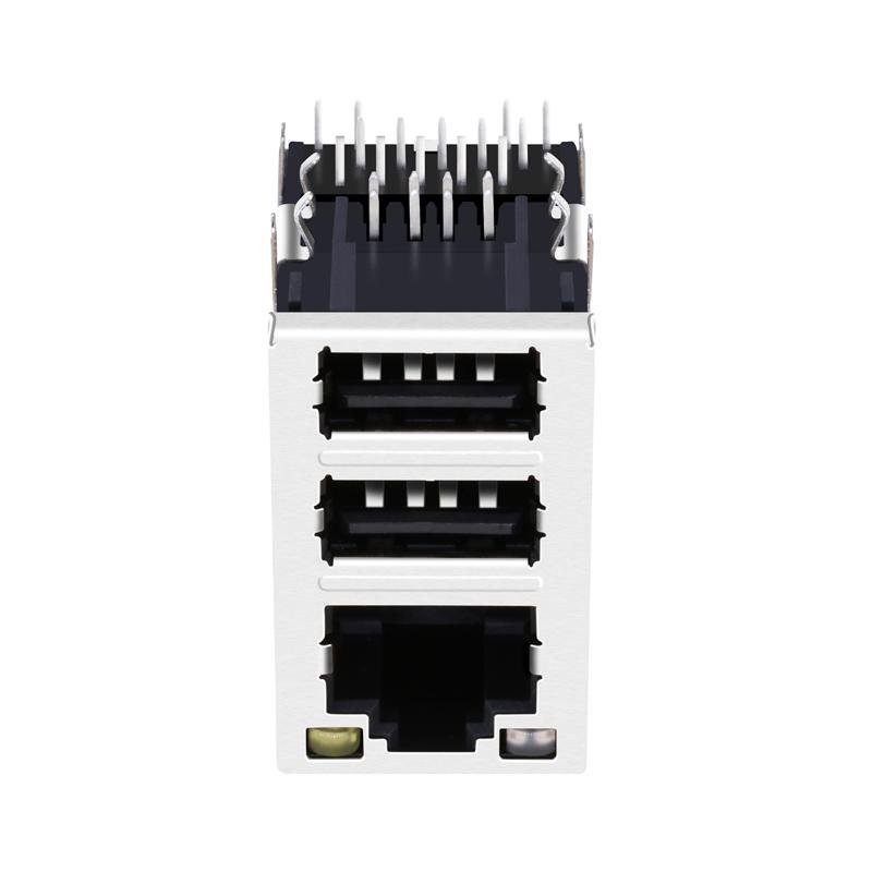 08C2-1X1T-03 | RJ45 Connector with 10/100M Integrated Magnetics With Dual USB 2