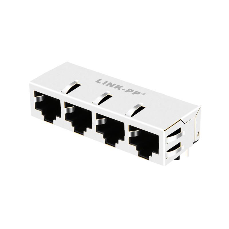 SI-60128-F | 1x4 RJ45 Connector with 10/100 Base-T Integrated Magnetics