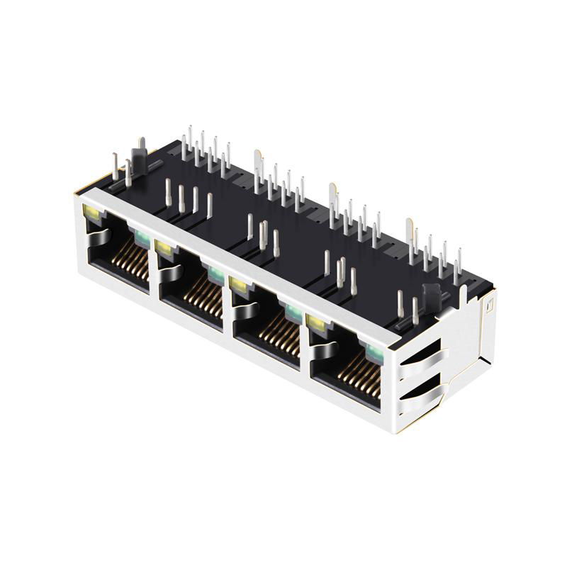 XRJG-1-04-88-G39-4-MD12 1X4 RJ45 Connector with 10/100Base-T Integrated Magnetic 3