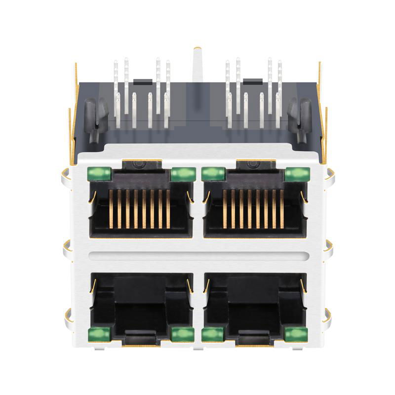 JXC0-0376NL | 2X2 RJ45 Modular Jack with 1000 Base-T Integrated Magnetics 2