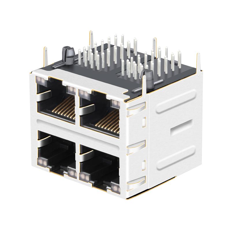 0879-2C2R-54 | 2X2 RJ45 Connector with 1000 Base-T Integrated Magnetics with EMI 3