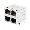 0879-2C2R-54 | 2X2 RJ45 Connector with 1000 Base-T Integrated Magnetics with EMI