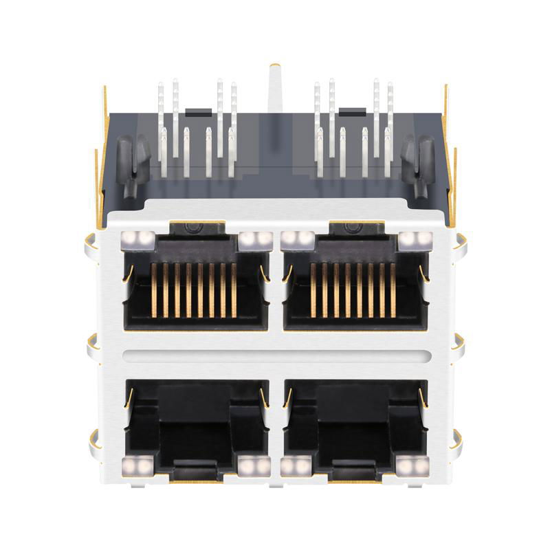 0879-2C2R-54 | 2X2 RJ45 Connector with 1000 Base-T Integrated Magnetics with EMI 2