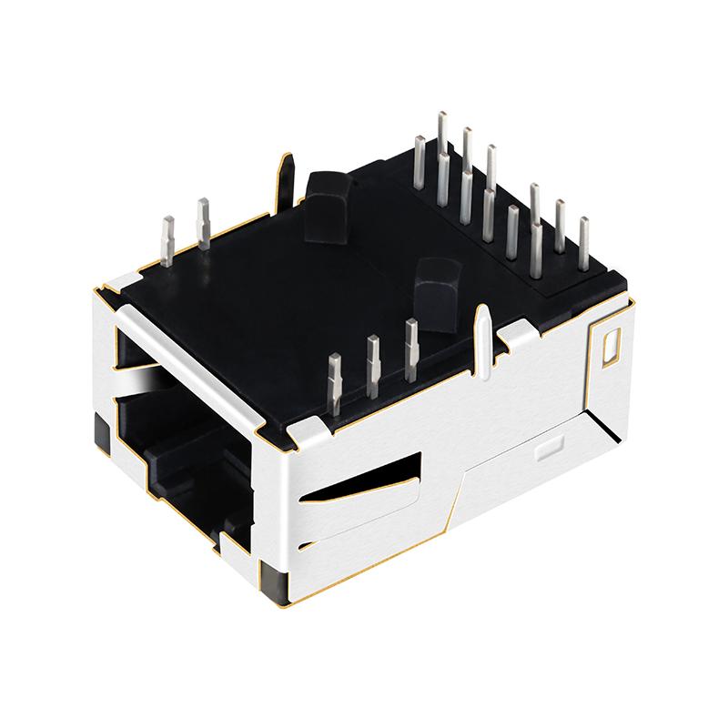 J0G-0007NL | Low Profile 1x1 10/100 Base-TX Tab-Up RJ45 Magjack Connector 3