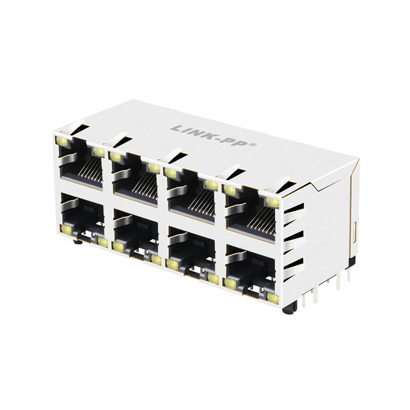 0833-2X4R-56-F 2X4 ports 10/100 Base-T Stacked RJ45 Magjack Connector 3