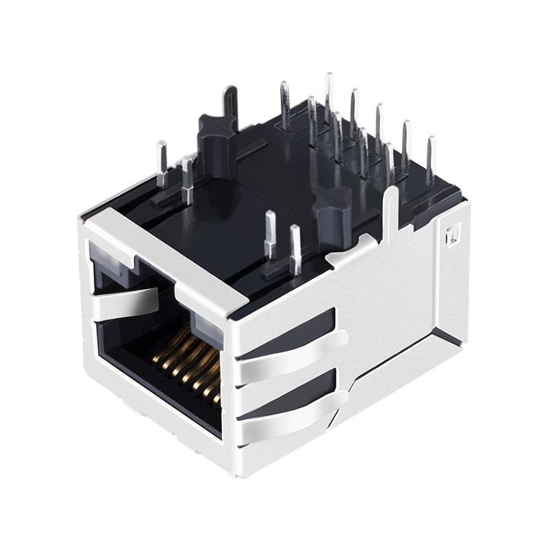 Single Port RJ45 Female Connector with 10/100/1000 Base-T Integrated Magnetics,  5