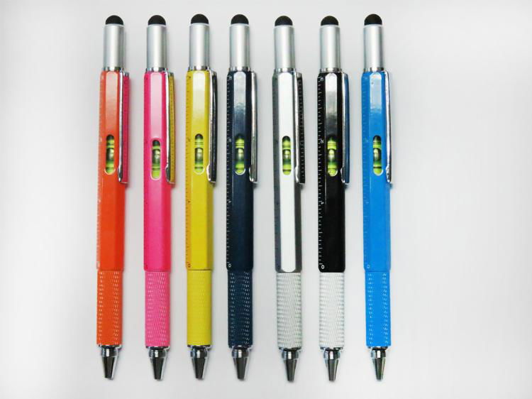 多功能金屬工具筆 5合1觸摸筆 工具刀圓珠筆 高品質水平儀筆