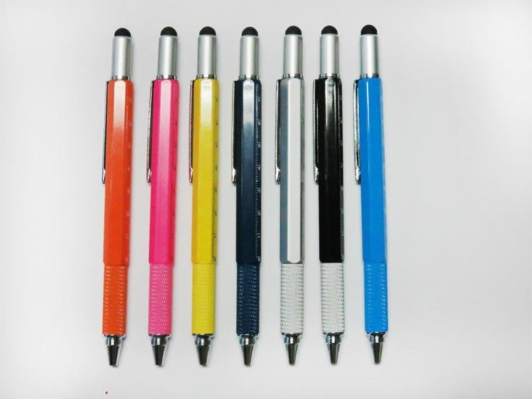 多功能金屬工具筆 5合1觸摸筆 工具刀圓珠筆 高品質水平儀筆 3