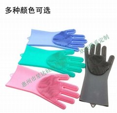 Silicone Rubber Household Reusable Brush Scrubber Cleaning Dishwashing Gloves