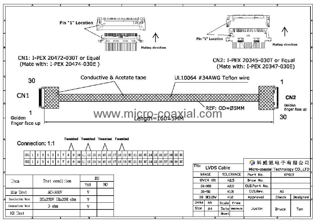 iPad/MID LVDS solution(I-PEX 20474-030E) LP097X02 panel cable 4