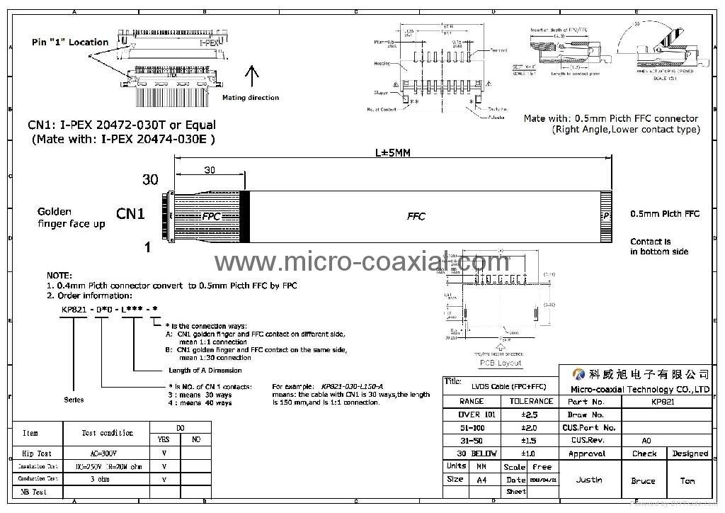 iPad/MID LVDS solution(I-PEX 20474-030E) LP097X02 panel cable 5