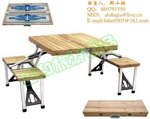 广东厂家直销实木联体折叠休闲桌椅