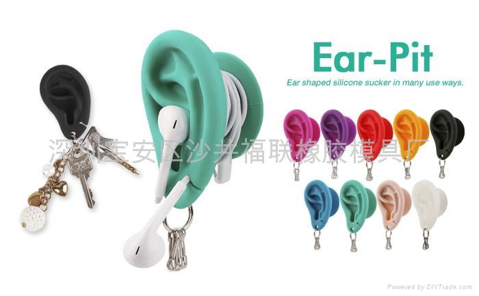 Ear Shaped Silicone Cable Winder Keychain Suction Cup