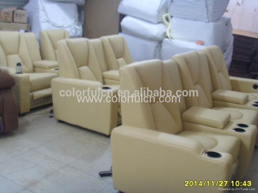 Khaki Leather Recliner Sofa home theater leather recliner sofa LS801 2