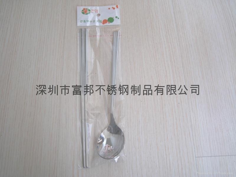 不锈钢韩式扁勺筷 2