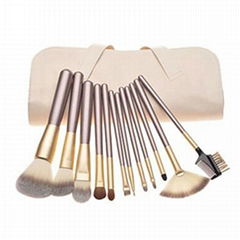 12Piece Makeup Brush Set for Artist cosmetic tools beige PU bag