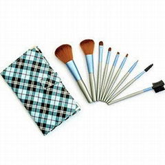 9 PCS Blue Check Facial Makeup Brush set Kit Case fashion women 