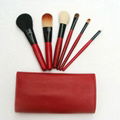 Red 6pcs Mini travel makeup brush set Goat hair pony hair