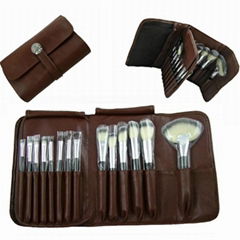 High Grade 12PCS Cosmetic Brush Set  Brown PU beaty bag  make-up brush tools