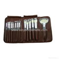 High Grade 12PCS Cosmetic Brush Set  Brown PU beaty bag  make-up brush tools 5