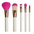 White plastic handle red nylon hair 5 piece makeup brush sets beauty tools