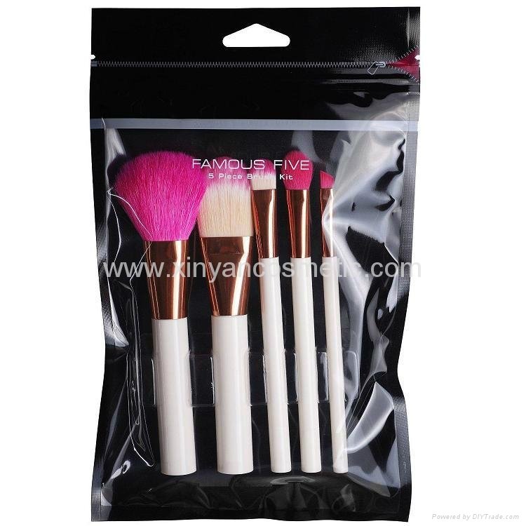White plastic handle red nylon hair 5 piece makeup brush sets beauty tools 2