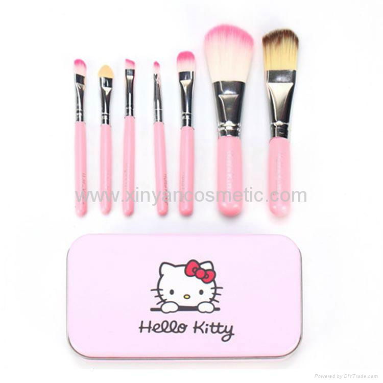 Professional Pink Hello Kitty Cosmetic Makeup Brush 7 Pcs Set Kit Pouch Bag Case