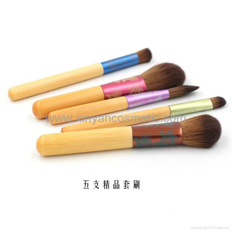 Portable Colorful Five Brush Set Bamboo Handle Short Rod Makeup Brush Sets 3