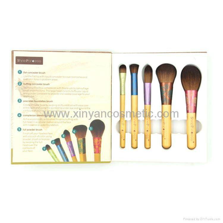 Portable Colorful Five Brush Set Bamboo Handle Short Rod Makeup Brush Sets 4