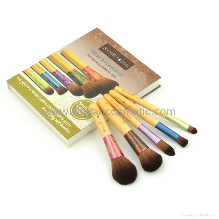 Portable Colorful Five Brush Set Bamboo Handle Short Rod Makeup Brush Sets 5