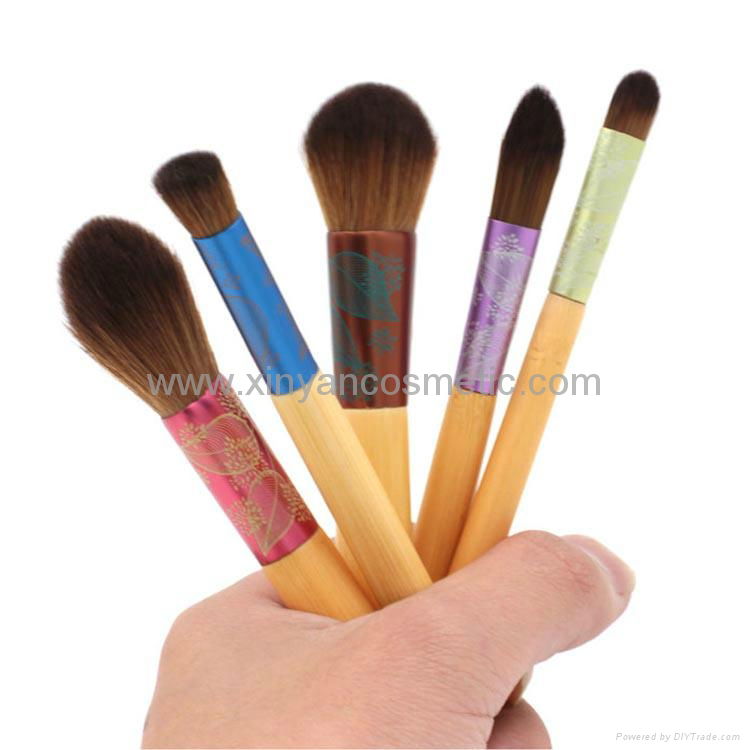 Portable Colorful Five Brush Set Bamboo Handle Short Rod Makeup Brush Sets