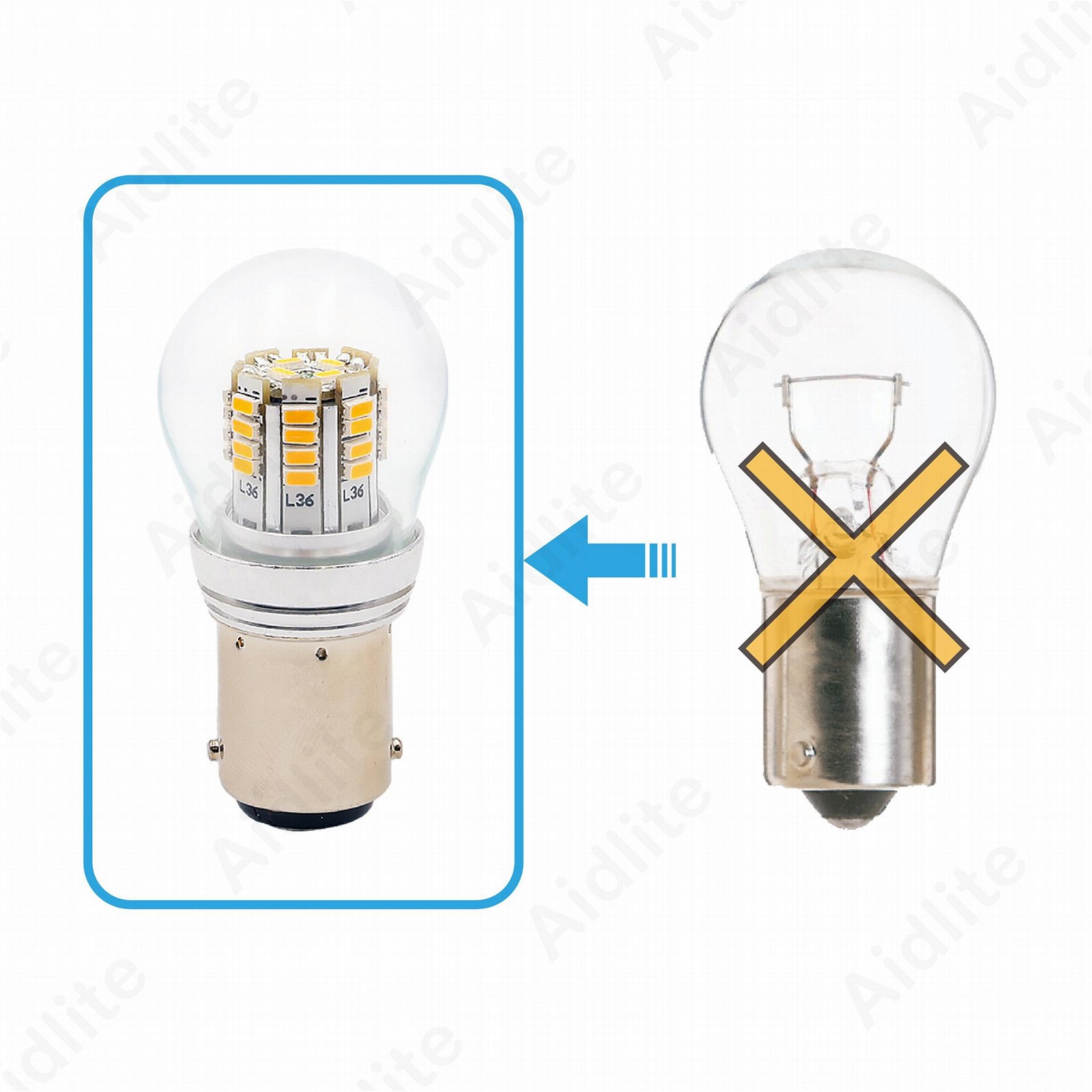 1156 LED Bulb w/ Stock Cover - 36 LED Tower - BA15S Turn Signal 5