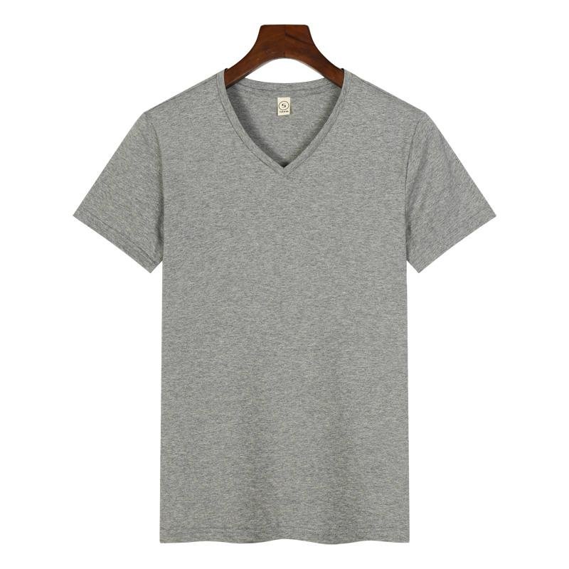 Plain White blank cotton T-shirts V-neck Basic Tees 4