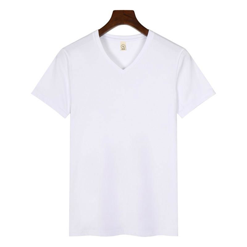 Plain White blank cotton T-shirts V-neck Basic Tees 5