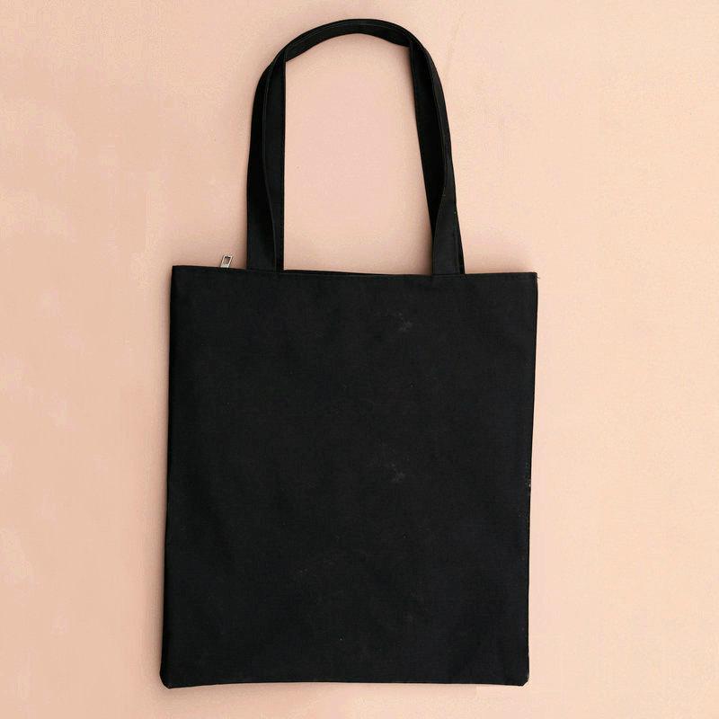 Black White Basic Single Shoulder Bag Canvas Customize Printing Shopping Bag