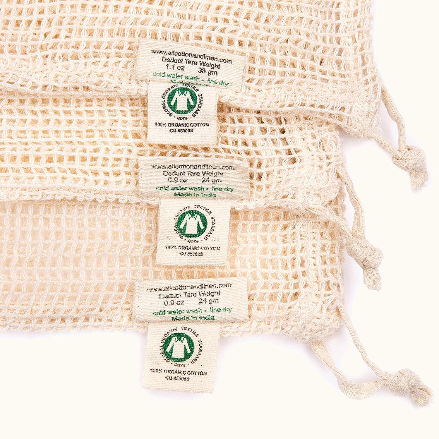Organic Cotton Grocery Bags for Zero Waste Shopping, Lightweight & Drawstring 2