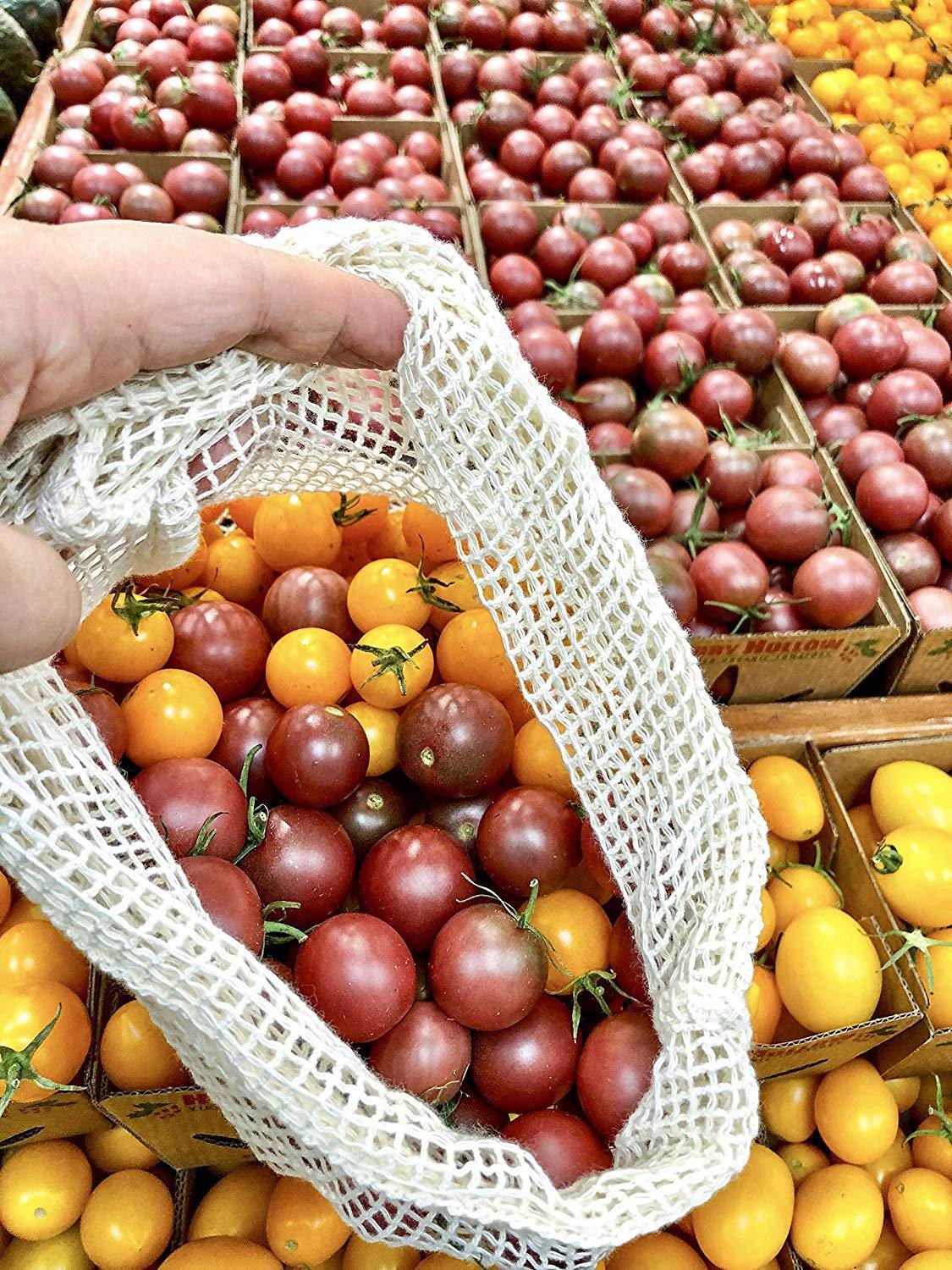 Organic Cotton Grocery Bags for Zero Waste Shopping, Lightweight & Drawstring 3